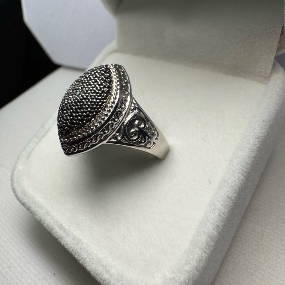 Blue Diamond 925 Sterling Silver Marquise Ring Size 8 - Picture 6 of 14